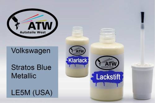 Volkswagen, Stratos Blue Metallic, LE5M (USA): 20ml Lackstift + 20ml Klarlack - Set, von ATW Autoteile West.